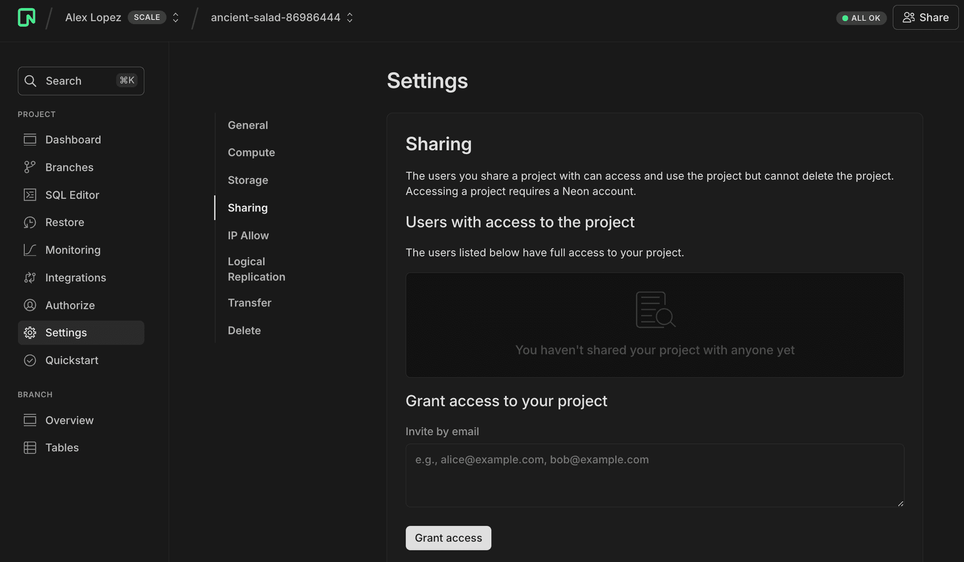 Grant access to a project